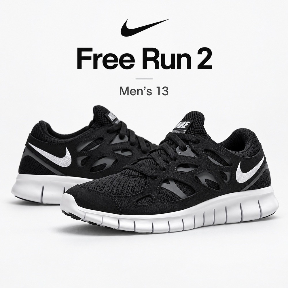 Nike Free Run 2 537732-004 Men's Size 13 Black Dark Grey White Running Shoes